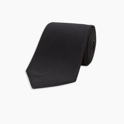 Seven-Fold Black Herringbone Silk Tie Image 4