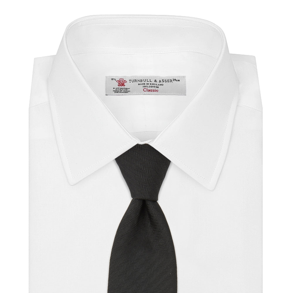 Seven-Fold Black Herringbone Silk Tie