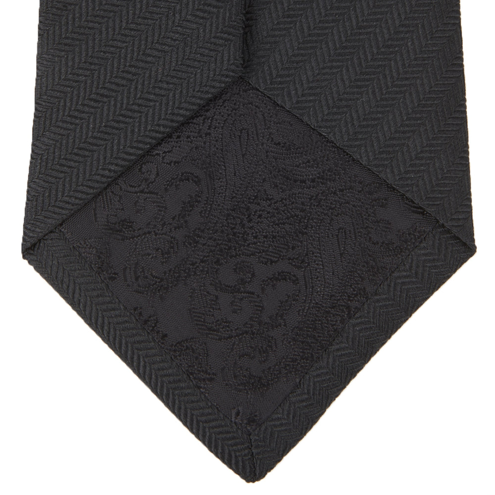 Long Black Herringbone Silk Tie