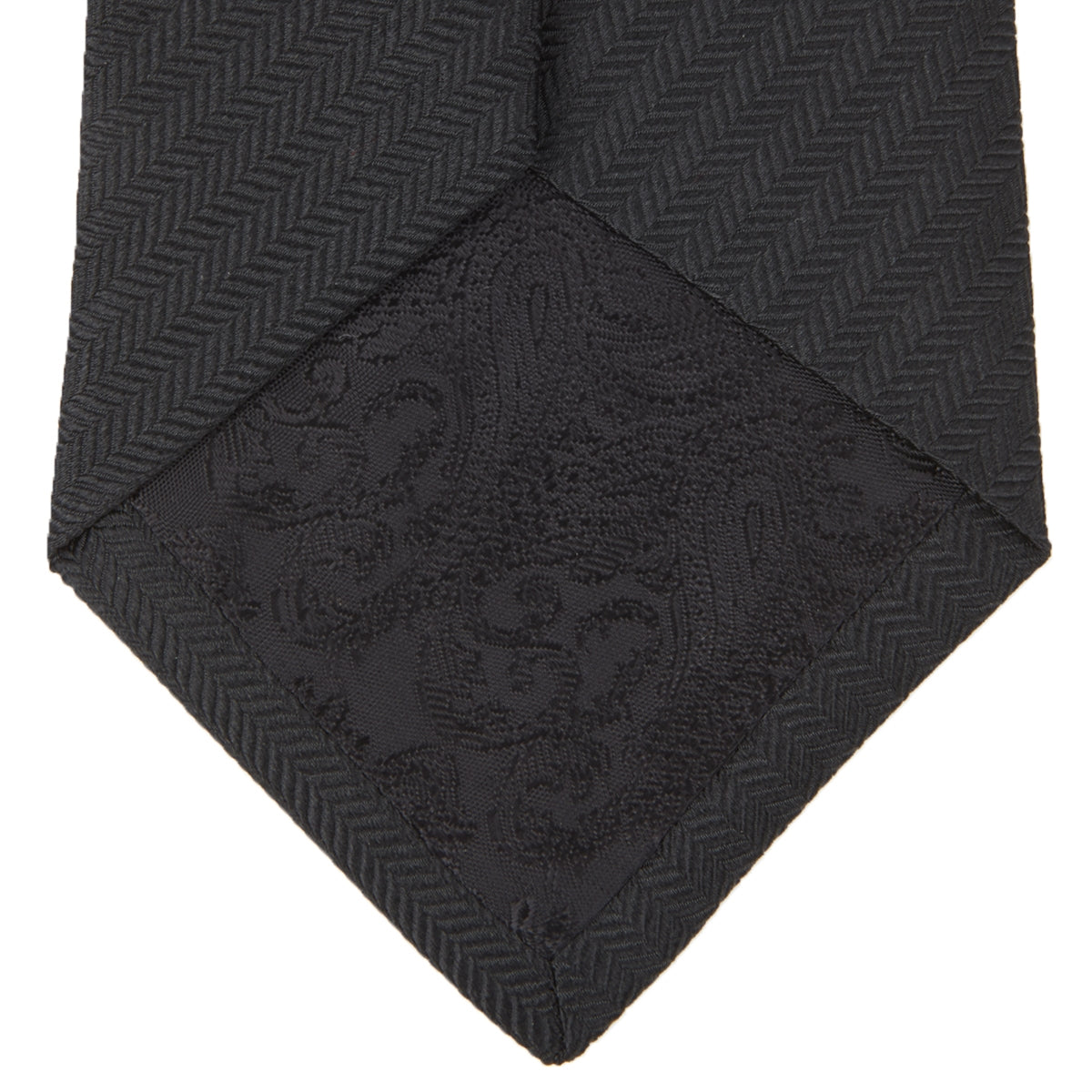 View 4 of product Long Black Herringbone Silk Tie