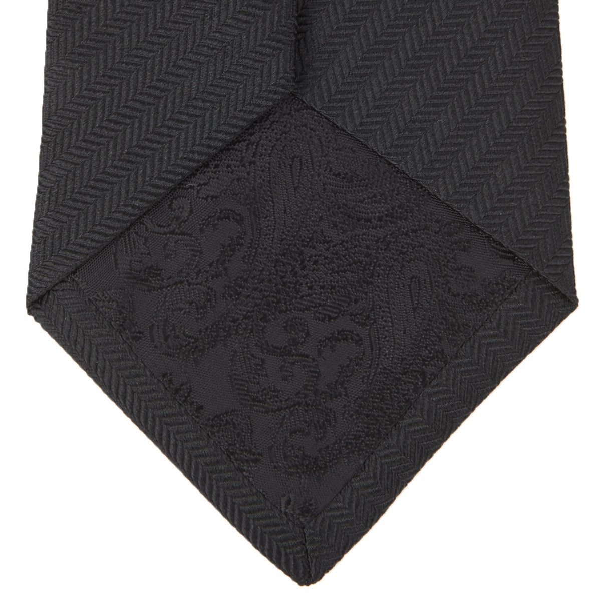 Seven-Fold Black Herringbone Silk Tie