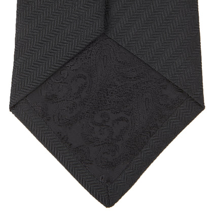 Seven-Fold Black Herringbone Silk Tie Image 3