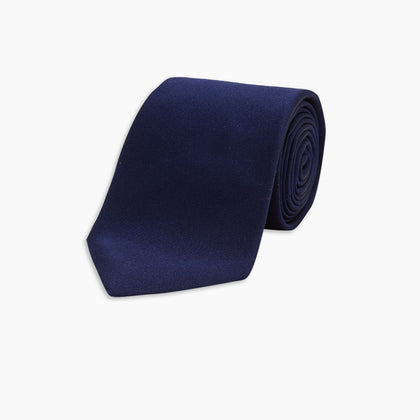 Slim Navy Plain Satin Silk Tie Image 4