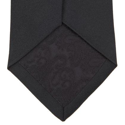 Slim Black Plain Satin Silk Tie Image 3