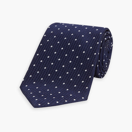 Navy and White Spot Lace Silk Tie Image 4