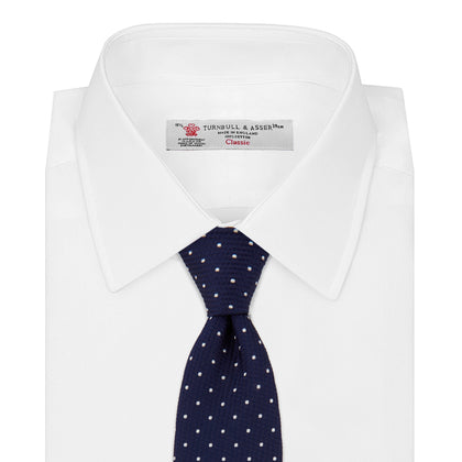Navy and White Spot Lace Silk Tie Image 1