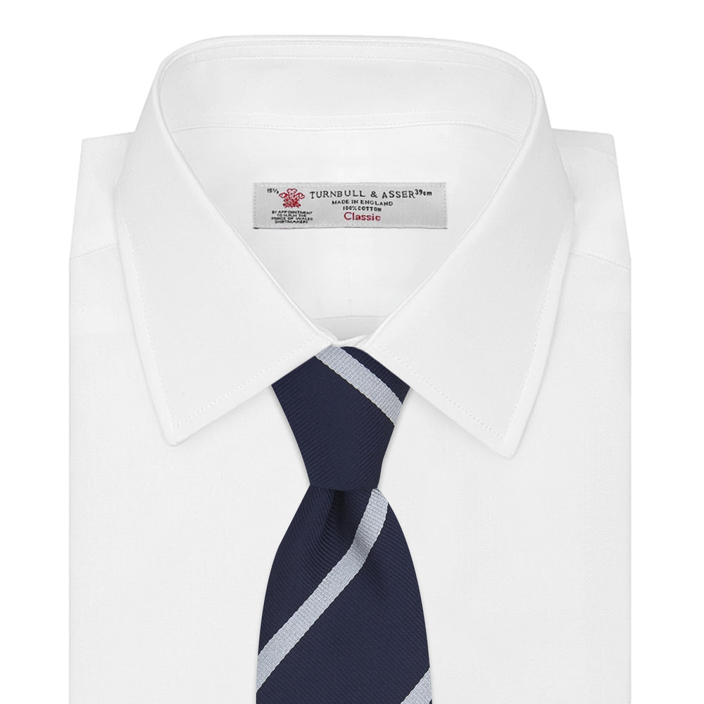 Slim Navy and White Blazer Stripe Repp Silk Tie