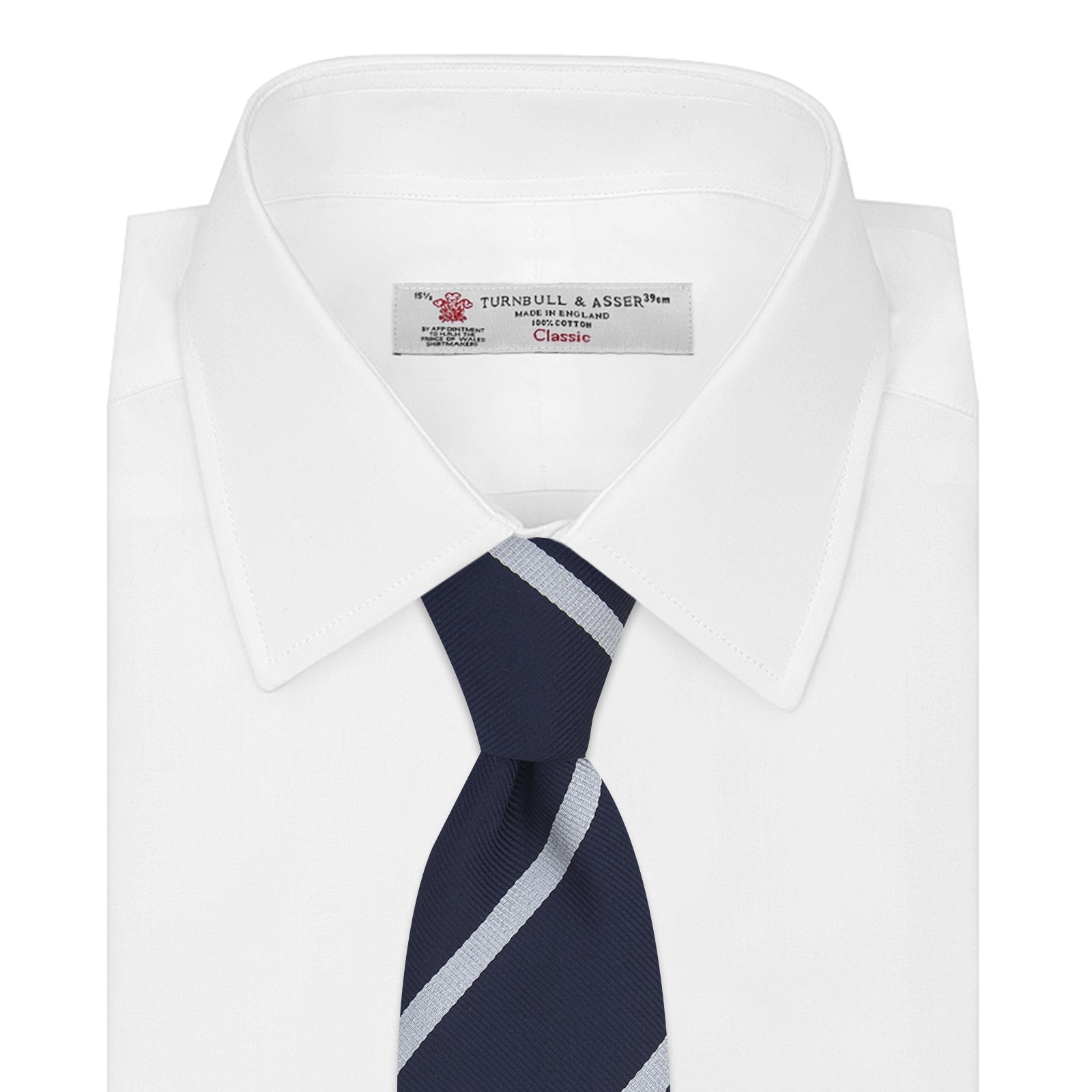 View 2 of product Slim Navy and White Blazer Stripe Repp Silk Tie