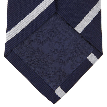 Long Navy and White Blazer Stripe Repp Silk Tie Image 2