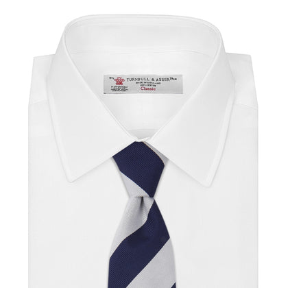 Long Navy and Off-White Block Stripe Repp Silk Tie Image 1