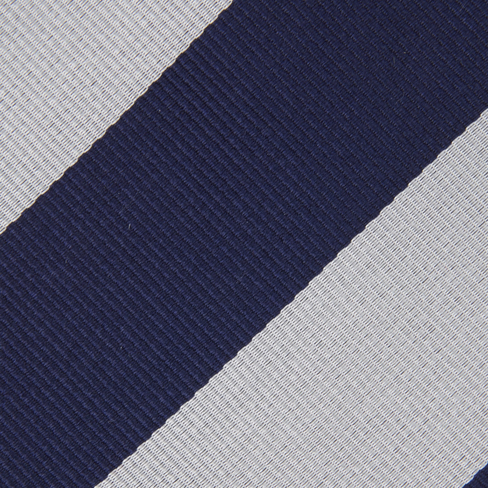 Long Navy and Off-White Block Stripe Repp Silk Tie
