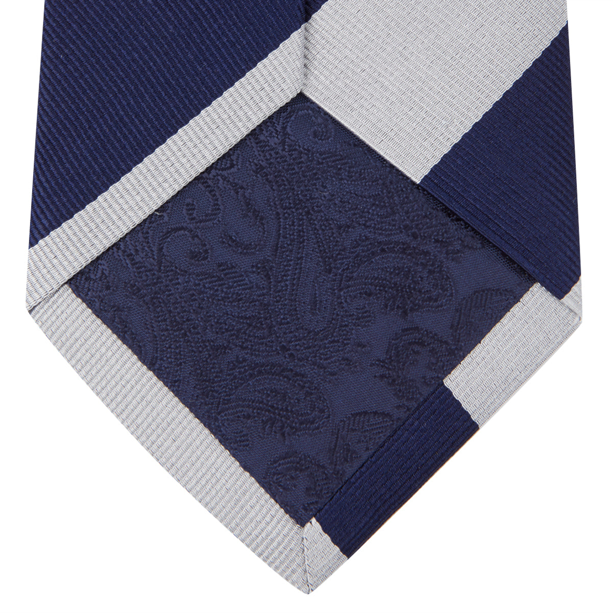 View 4 of product Navy and Off-White Block Stripe Repp Silk Tie