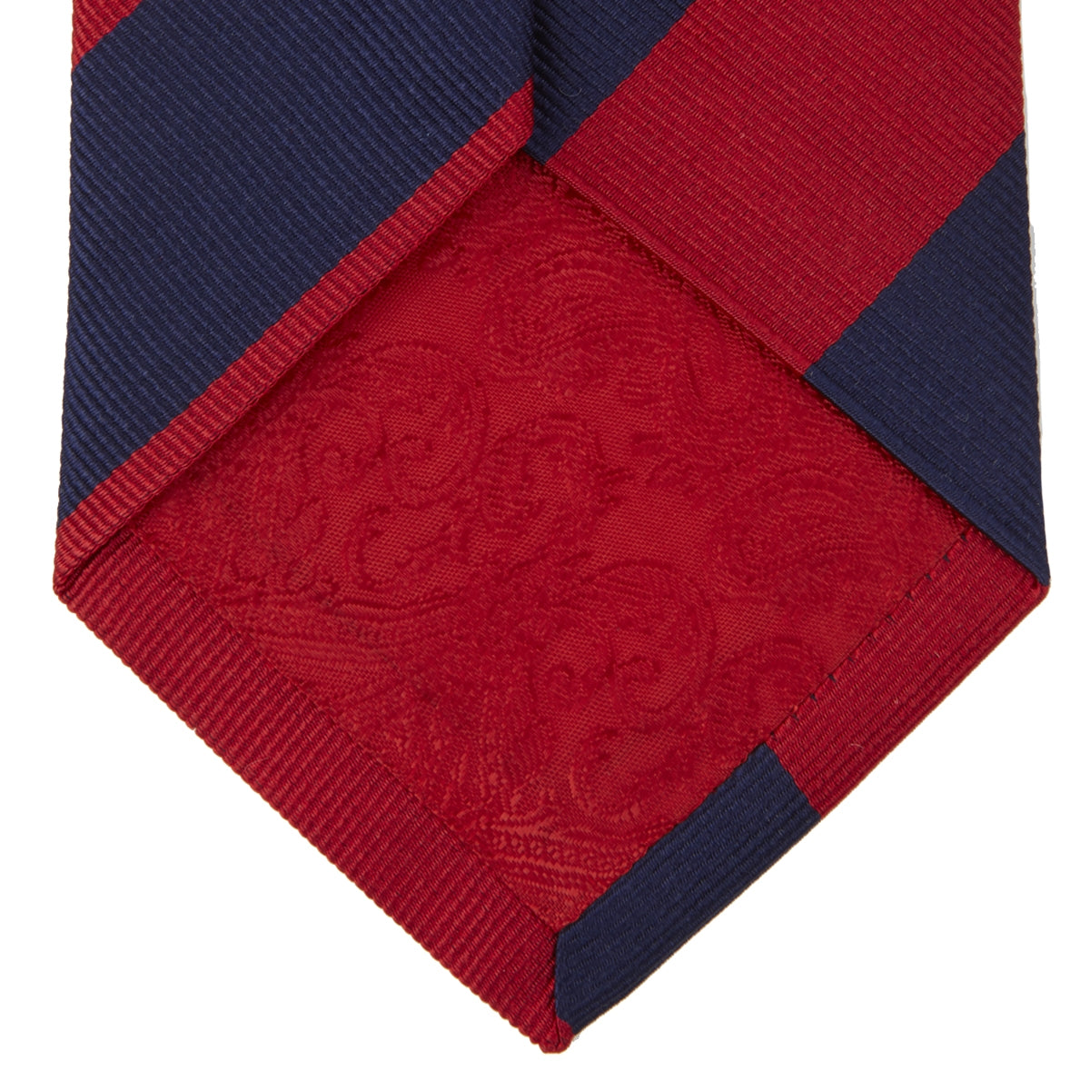 View 4 of product Long Navy and Red Block Stripe Repp Silk Tie
