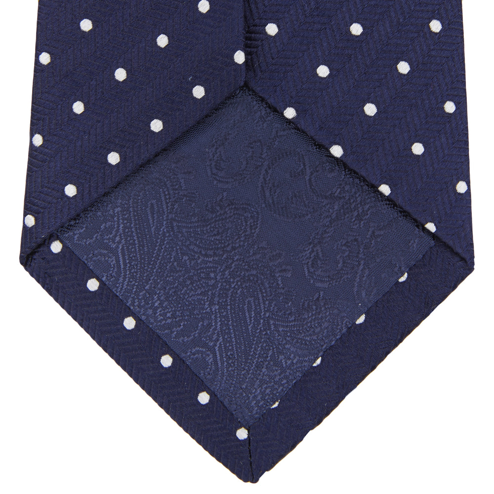 Seven-Fold Navy & White Spot Herringbone Silk Tie
