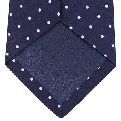 Seven-Fold Navy & White Spot Herringbone Silk Tie Image 2