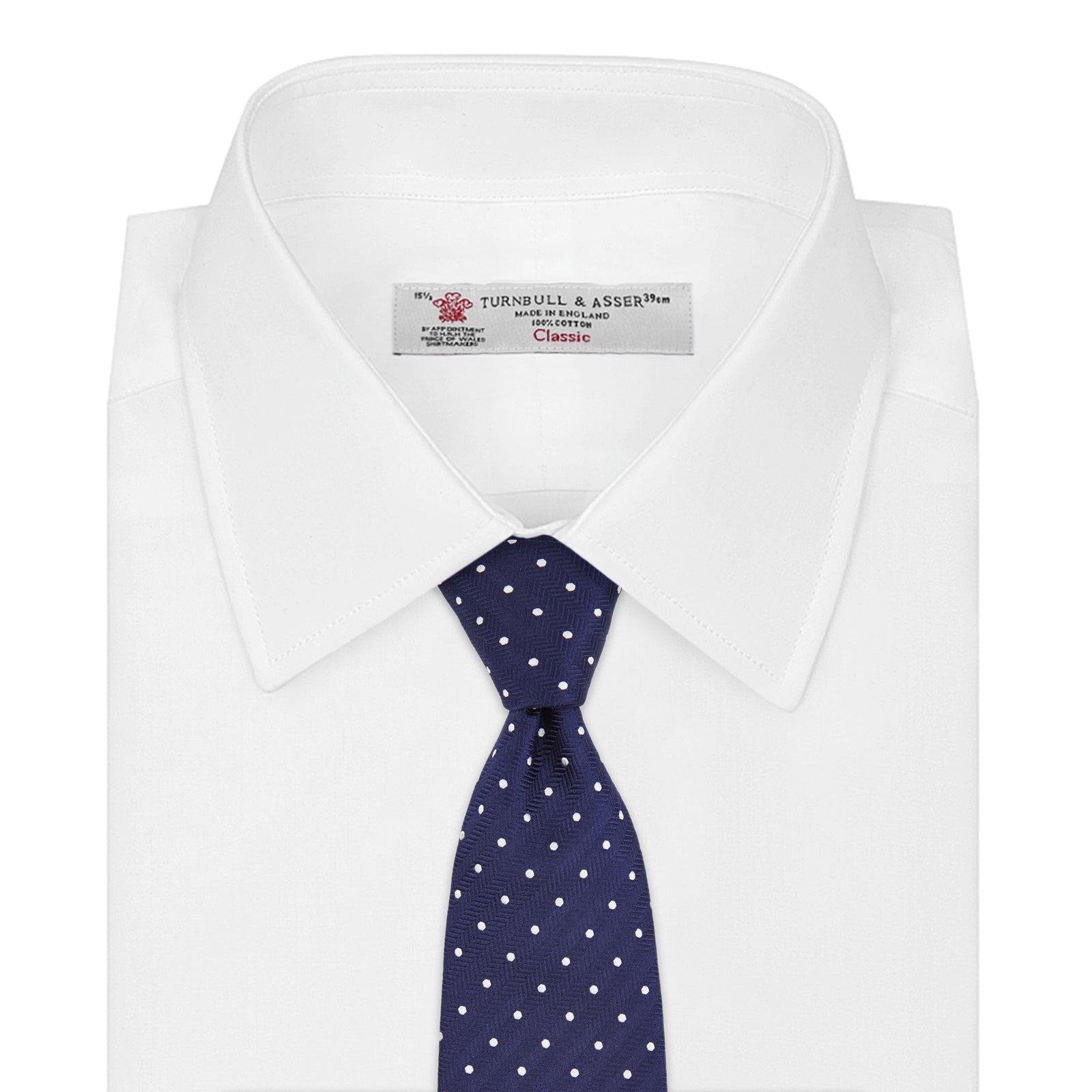 View 2 of product Seven-Fold Navy & White Spot Herringbone Silk Tie