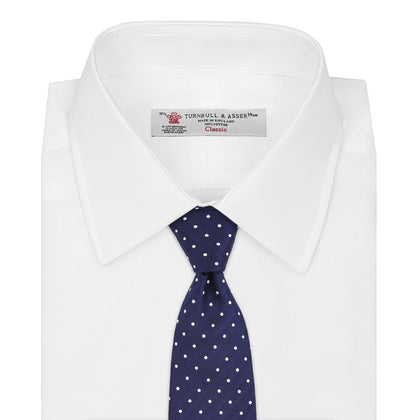Seven-Fold Navy & White Spot Herringbone Silk Tie Image 1