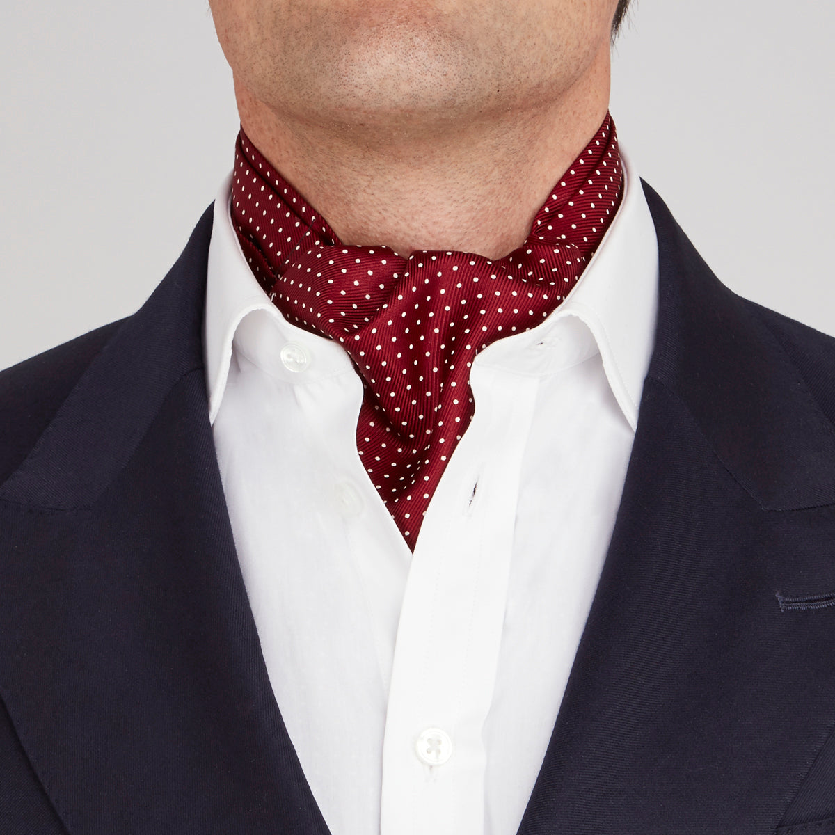 View 2 of product Burgundy and White Mini Spot Silk Cravat