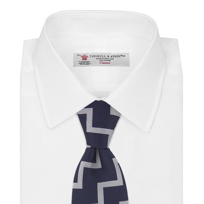 Navy and White Striped Zigzag Silk Tie