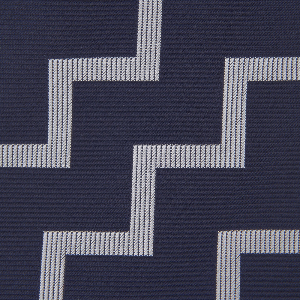 Navy and White Striped Zigzag Silk Tie