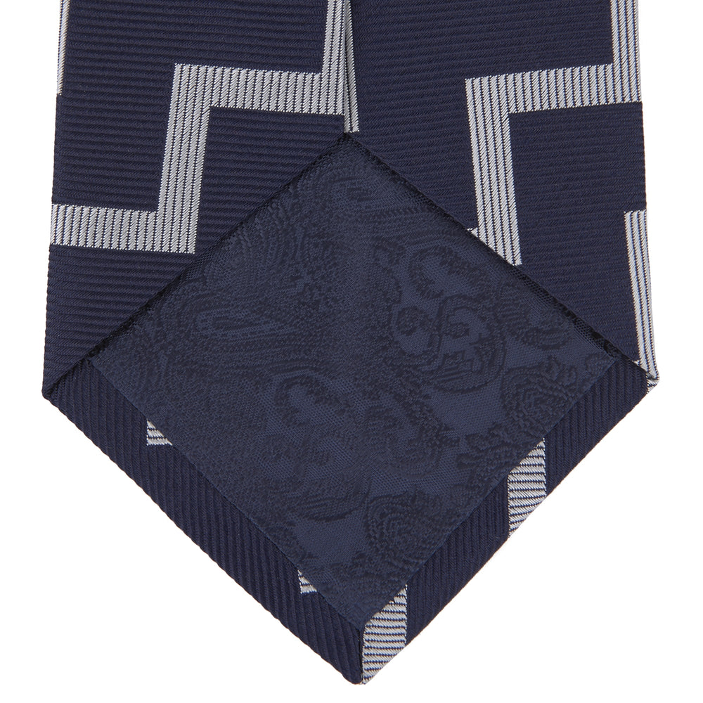 Navy and White Striped Zigzag Silk Tie