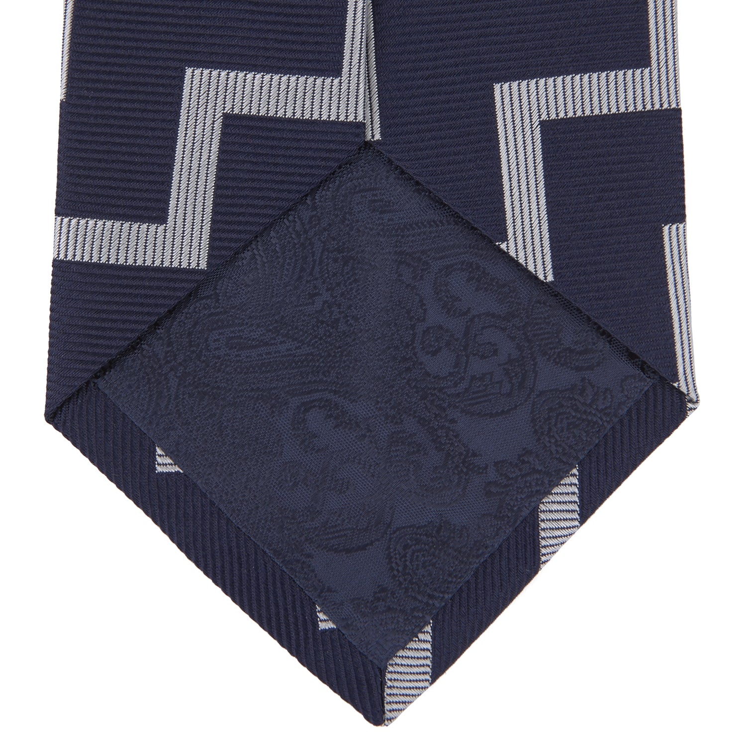 View 4 of product Navy and White Striped Zigzag Silk Tie