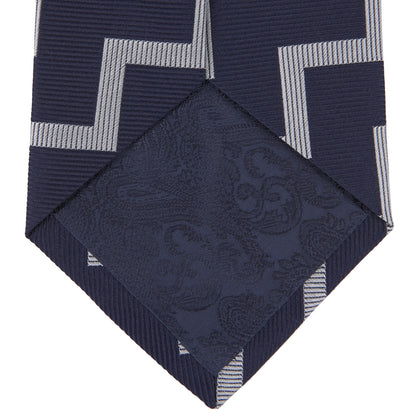 Navy and White Striped Zigzag Silk Tie Image 3