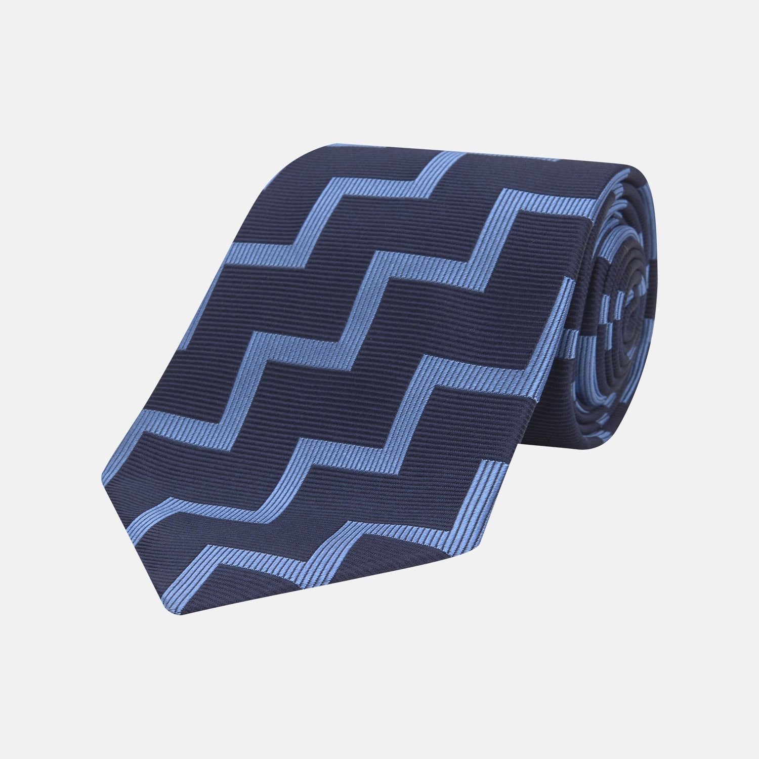 Navy and Light Blue Striped Zigzag Silk Tie