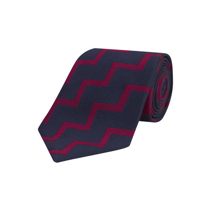Navy and Red Striped Zigzag Silk Tie Image 4