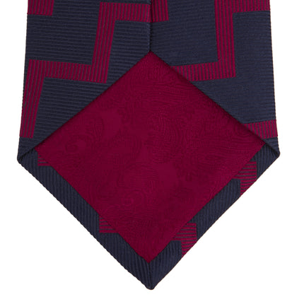 Navy and Red Striped Zigzag Silk Tie Image 3
