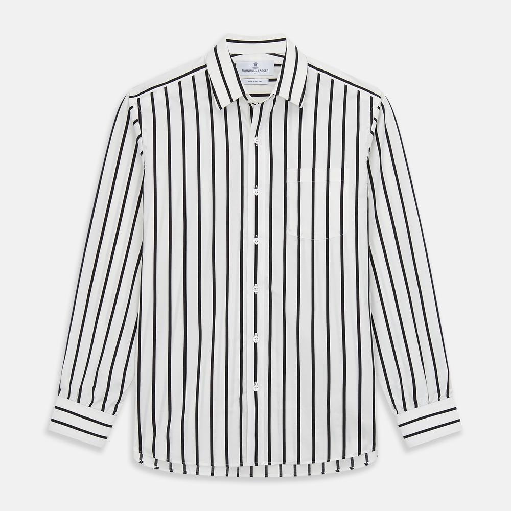 Black & White Wide Stripe Cotton Fabric | Turnbull & Asser
