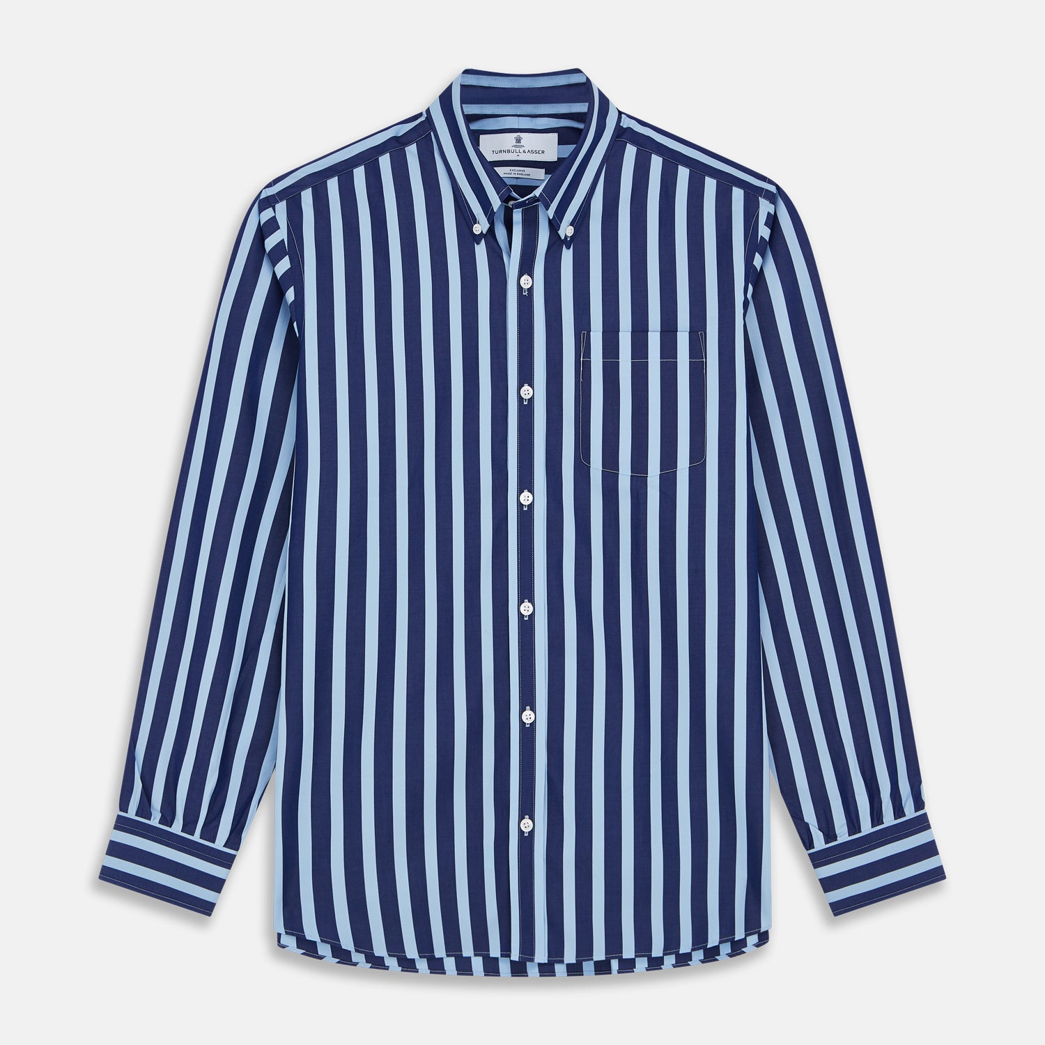 Navy Wide Stripe Cotton Fabric | Turnbull & Asser