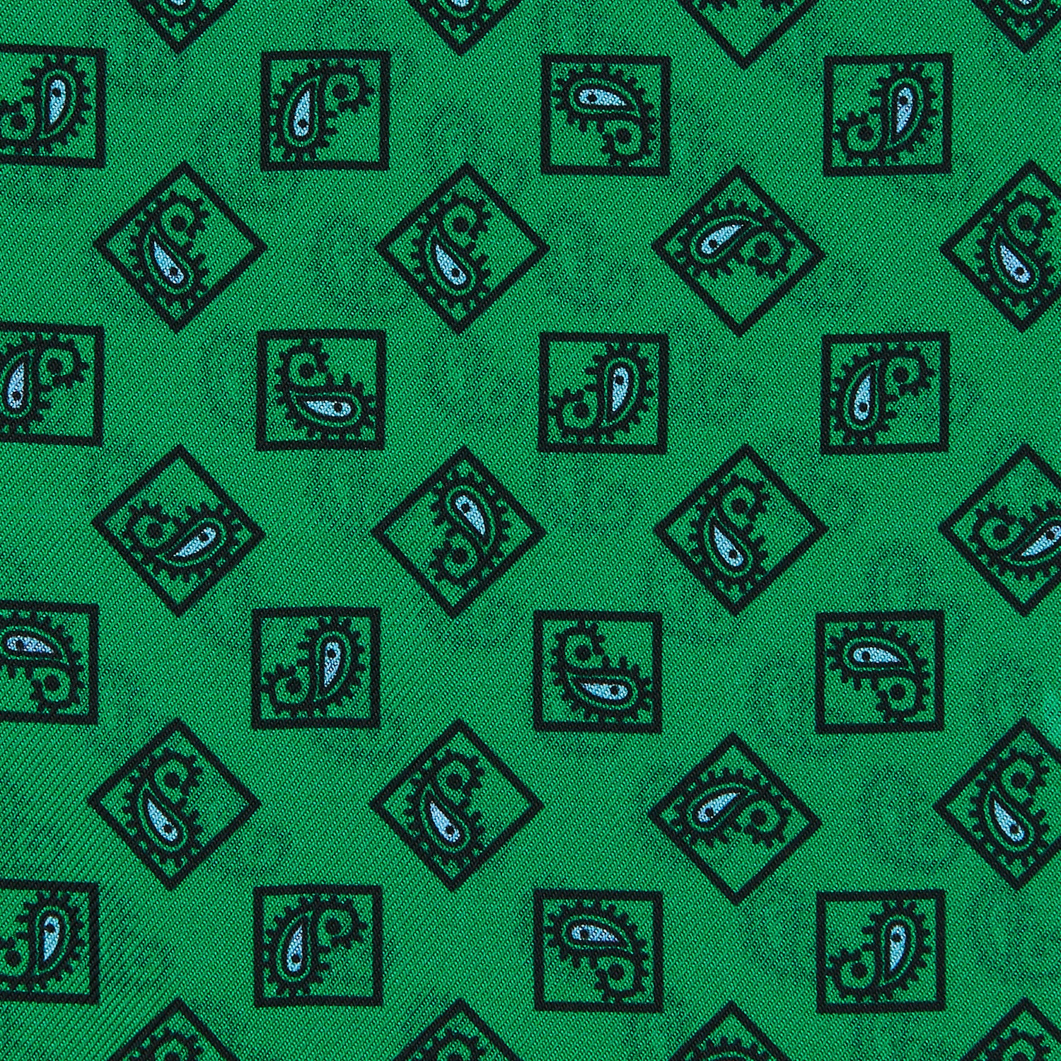 View 3 of product Green & Blue Double-Faced Paisley Silk Bandana Pocket Square