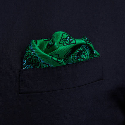 Green & Blue Double-Faced Paisley Silk Bandana Pocket Square Image 1