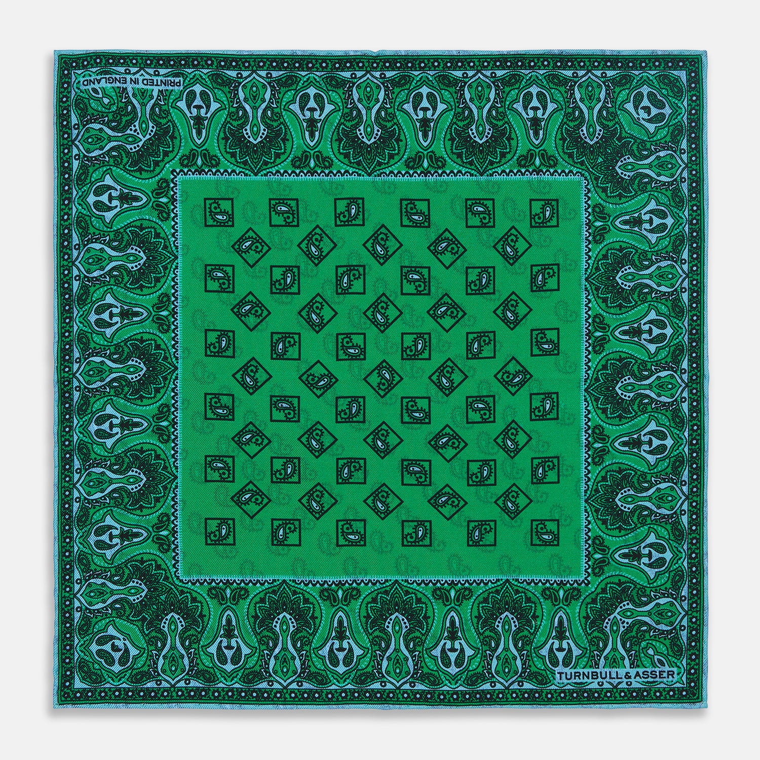 Green & Blue Double-Faced Paisley Silk Bandana Pocket Square