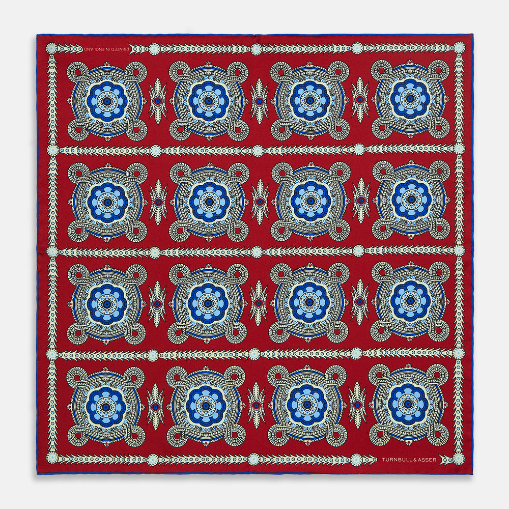 Red Multi Floral Silk Pocket Square