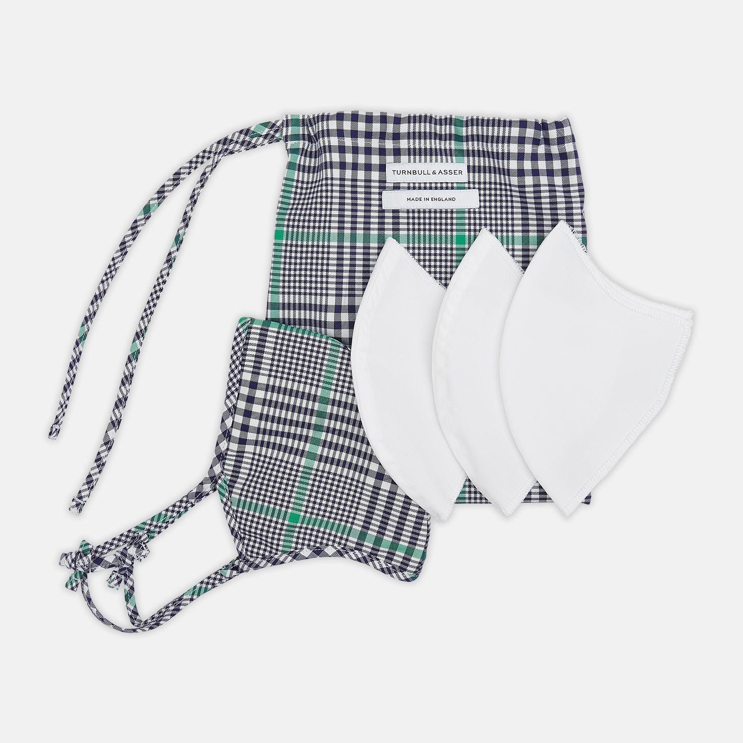 View 6 of product Exclusive Navy & Green Archive Check Superfine Cotton Commuter Mask With 3 Viroformula™ Filters