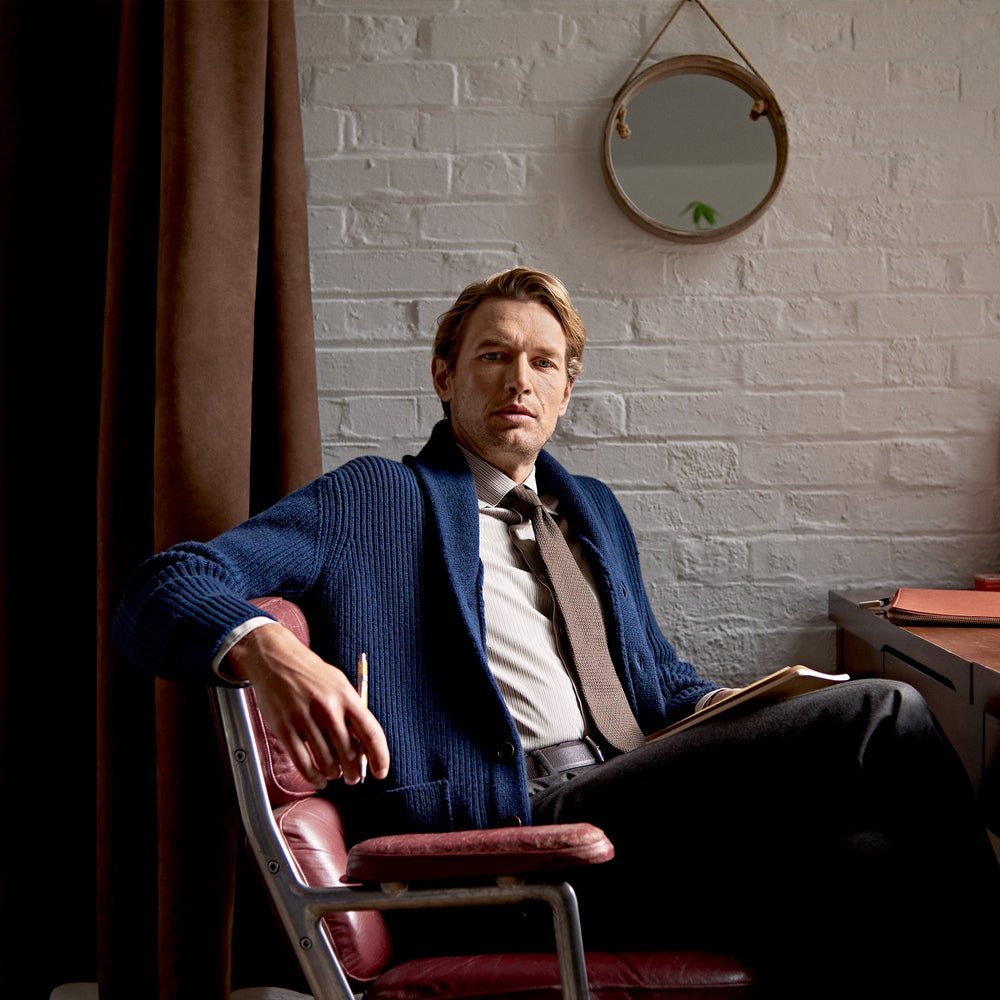 Navy Shawl Collar Cashmere Cardigan