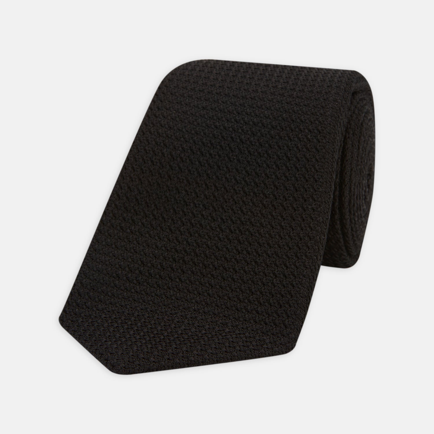 Seven-Fold Black Grenadine Silk Tie
