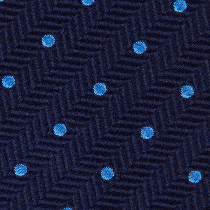 Seven-Fold Navy & Light Blue Spot Herringbone Silk Tie Image 2