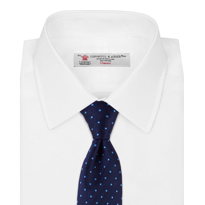 Seven-Fold Navy & Light Blue Spot Herringbone Silk Tie Image 1