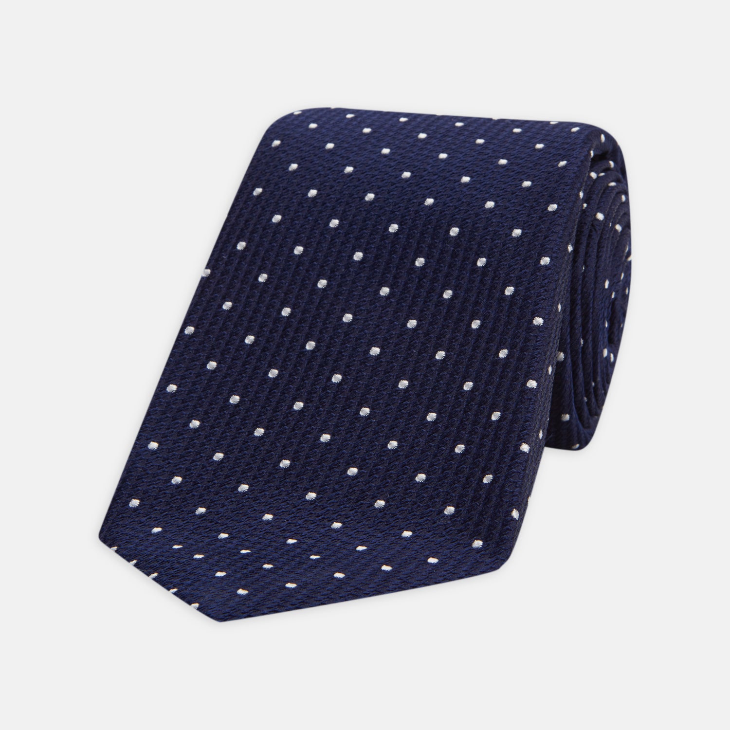 View 1 of product Seven-Fold Navy and White Spot Lace Silk Tie
