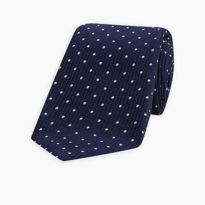 Seven-Fold Navy and White Spot Lace Silk Tie Image 4
