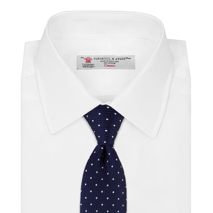 Seven-Fold Navy and White Spot Lace Silk Tie Image 1