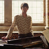 View 2 of product Tailored Fit Cream Jagger Print Silk Shirt with Kent Collar and 2-Button Cuffs
