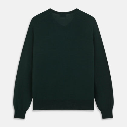 Forest Green Fine Merino V-Neck Jumper Image 2