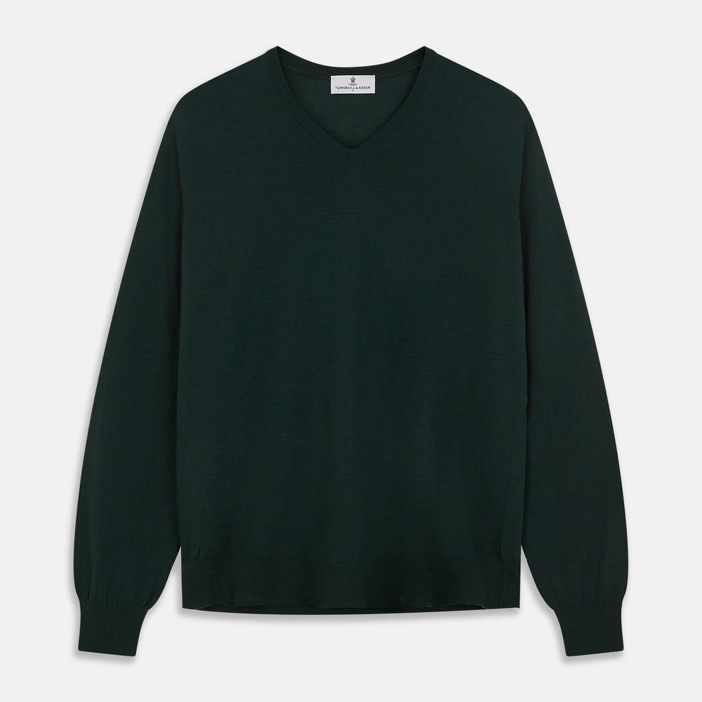 Forest Green Fine Merino V-Neck Jumper