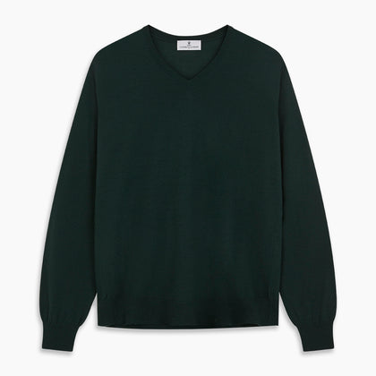 Forest Green Fine Merino V-Neck Jumper Image 3