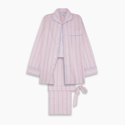 Pink And White Stripe Twill Cotton Pyjama Set Image 3