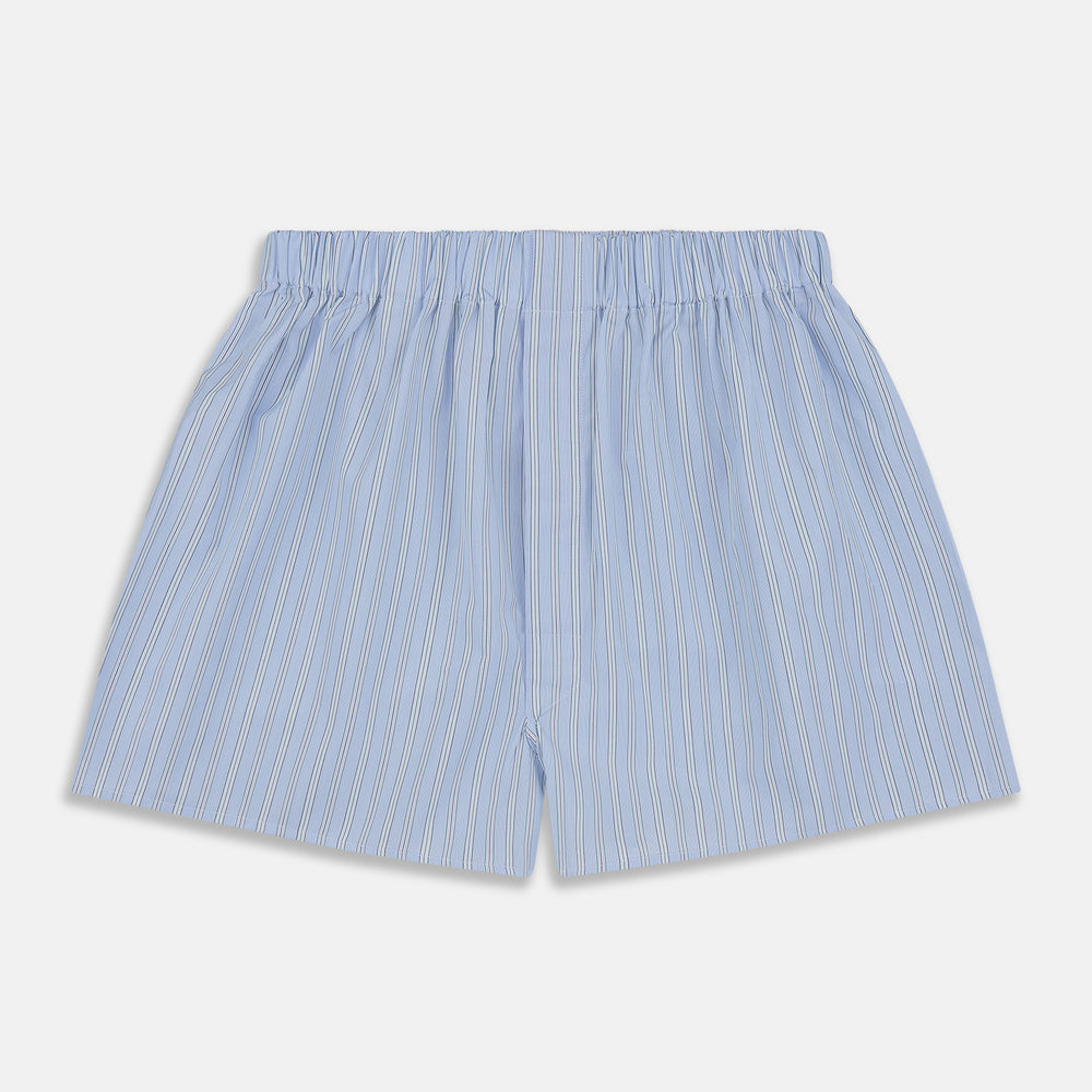 Blue and Green Stripe Poplin Cotton Boxer Shorts